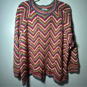 Umgee Multicolor Chevron Knit Sweater Boho Artsy Eclectic Cozy Indie Everyday